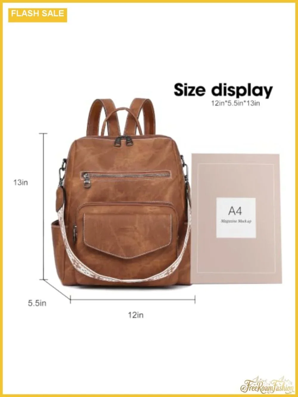 PU Leather Medium Backpack Purse for Women Ladies Brown